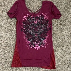 Women's Graphic Burgundy Top
